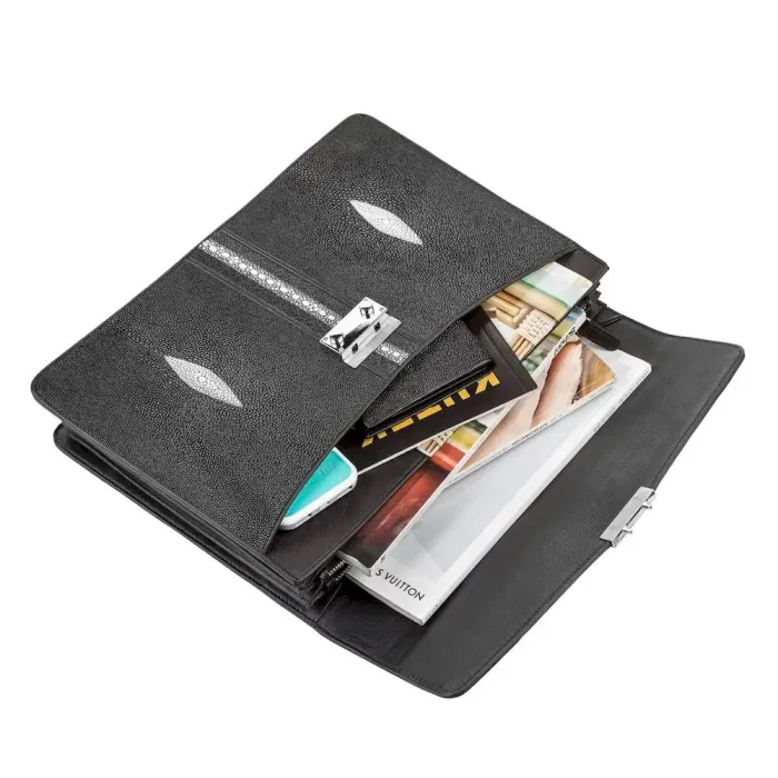 Портфель STINGRAY LEATHER 18114 із натуральної шкіри морського ската Чорний