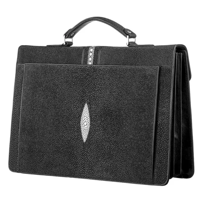 Портфель STINGRAY LEATHER 18114 із натуральної шкіри морського ската Чорний