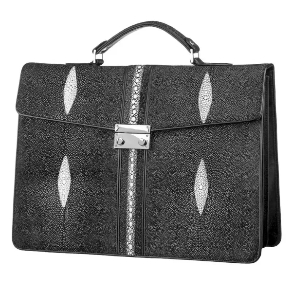 Портфель STINGRAY LEATHER 18114 із натуральної шкіри морського ската Чорний