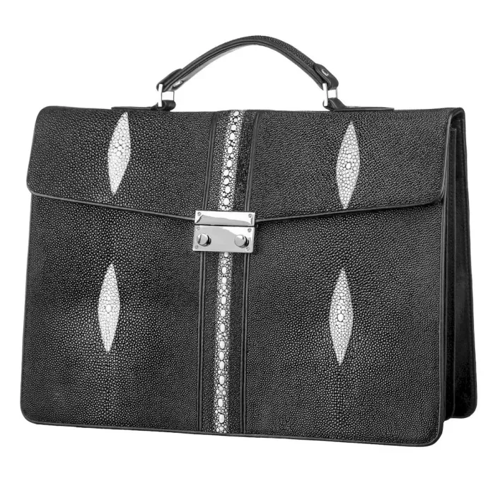 Портфель STINGRAY LEATHER 18114 із натуральної шкіри морського ската Чорний