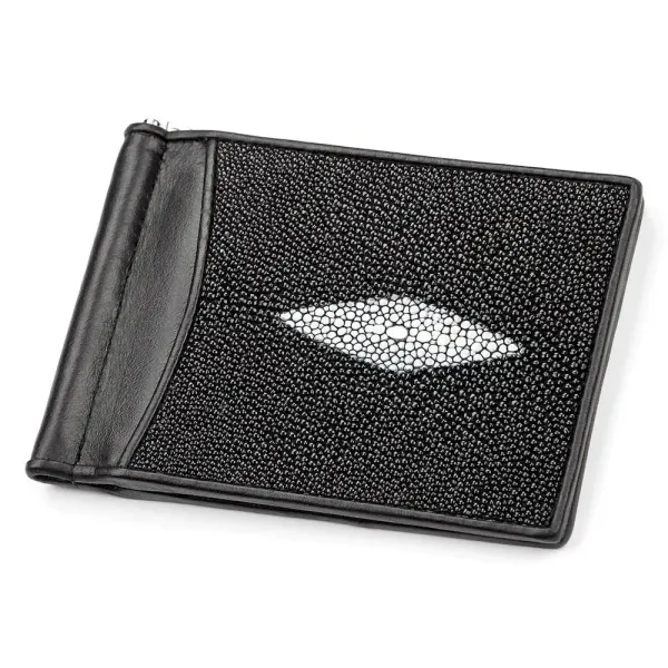 Затискач для грошей STINGRAY LEATHER 18120 із натуральної шкіри морського ската Чорний