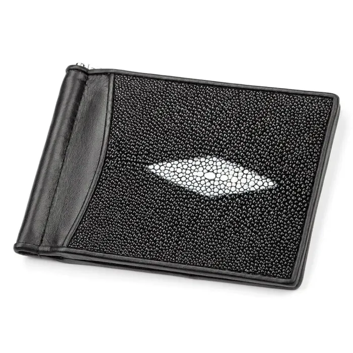Затискач для грошей STINGRAY LEATHER 18120 із натуральної шкіри морського ската Чорний