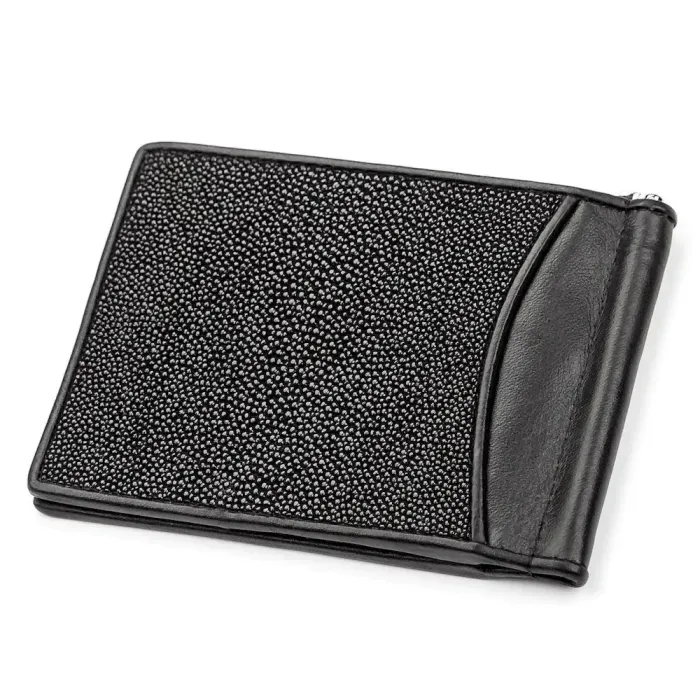 Затискач для грошей STINGRAY LEATHER 18120 із натуральної шкіри морського ската Чорний