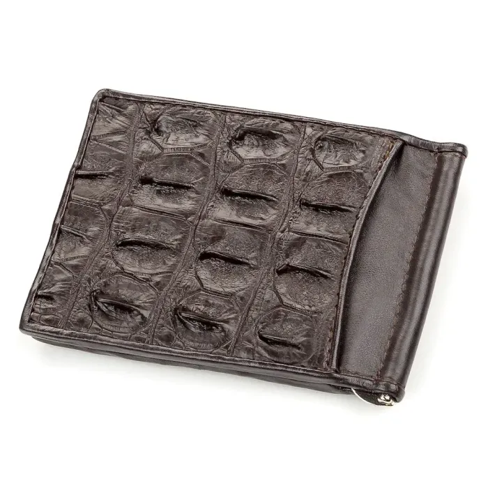 Затискач CROCODILE LEATHER 18170 з натуральної шкіри крокодила Коричневий