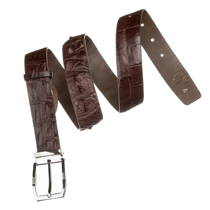 Чоловічий ремень CROCODILE LEATHER 18178 з натуральної шкіри крокодила Коричневий