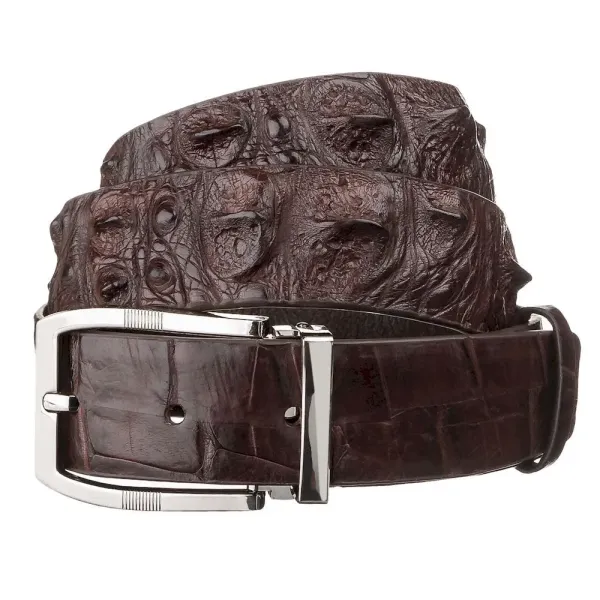 Чоловічий ремень CROCODILE LEATHER 18178 з натуральної шкіри крокодила Коричневий