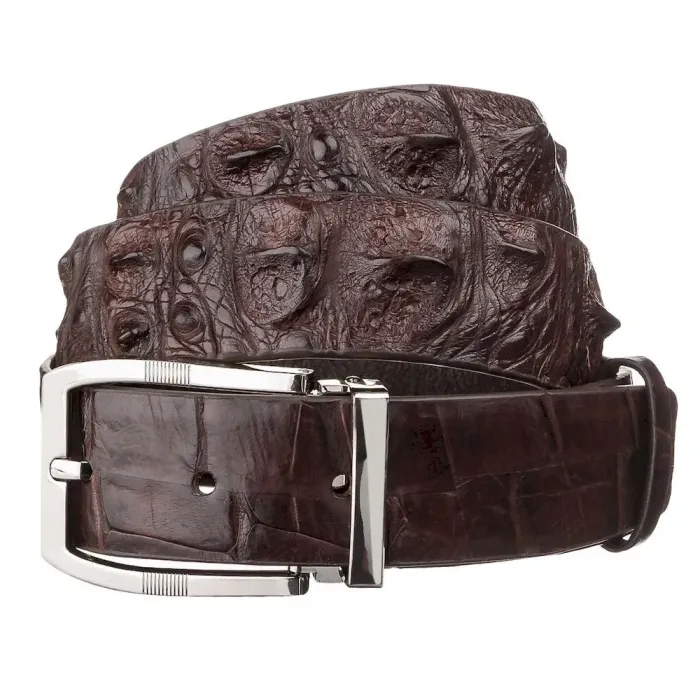 Чоловічий ремень CROCODILE LEATHER 18178 з натуральної шкіри крокодила Коричневий