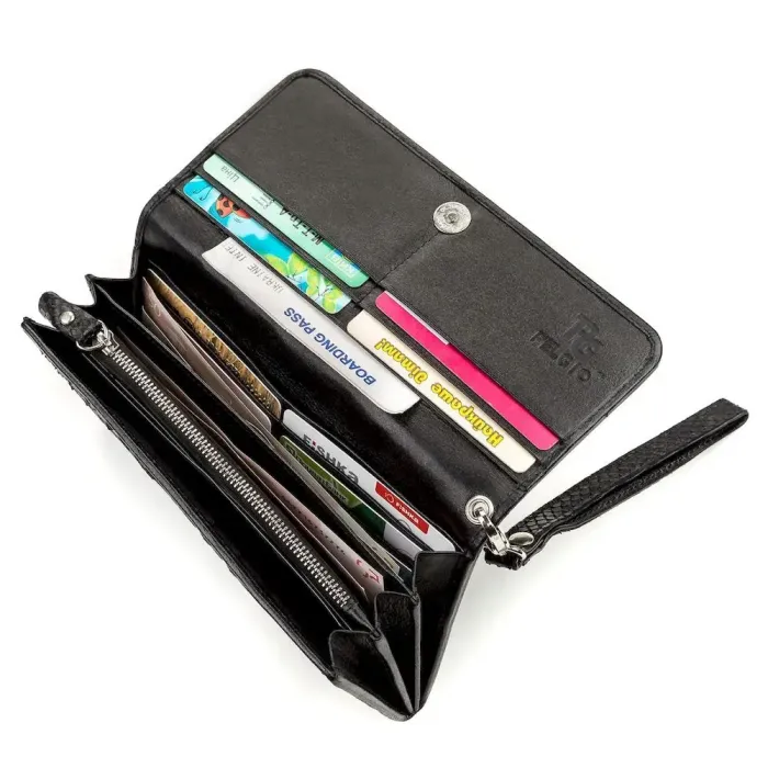 Гаманець жіночий SNAKE LEATHER 18185 із натуральної шкіри пітона Чорний