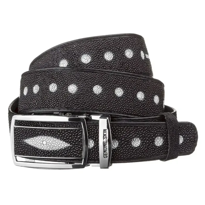 Ремінь-автомат STINGRAY LEATHER 18202 із натуральної шкіри морського ската Чорний