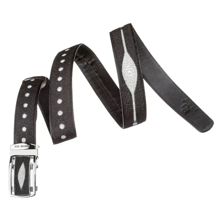 Ремінь-автомат STINGRAY LEATHER 18202 із натуральної шкіри морського ската Чорний