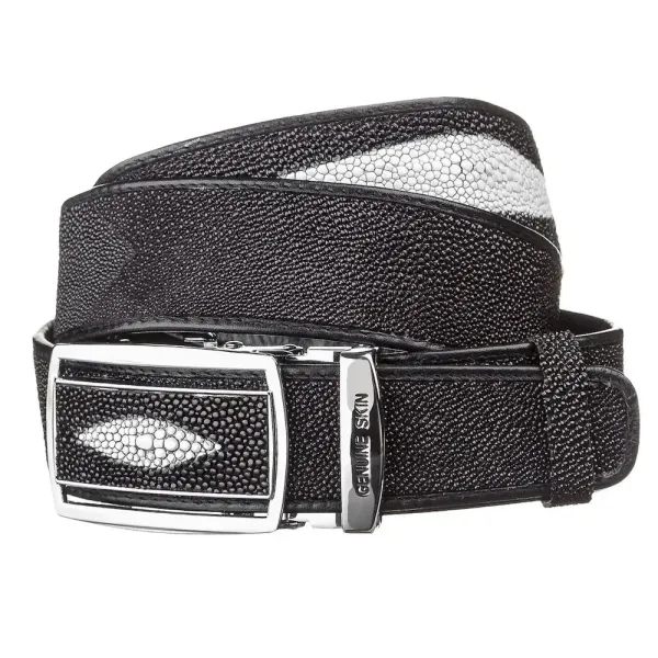 Ремінь-автомат STINGRAY LEATHER 18203 із натуральної шкіри морського ската Чорний