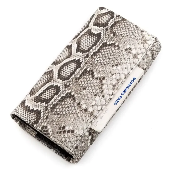 Гаманець жіночий SNAKE LEATHER 18211 із натуральної шкіри пітона Сірий