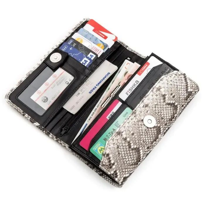 Гаманець жіночий SNAKE LEATHER 18211 із натуральної шкіри пітона Сірий