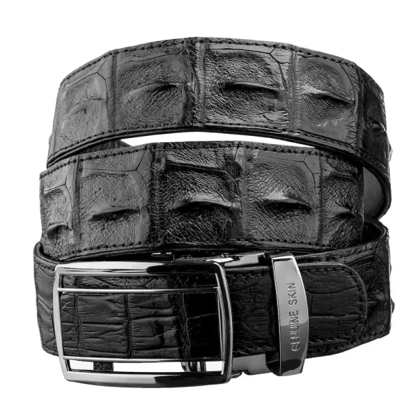 Ремінь-автомат CROCODILE LEATHER 18236 із натуральної шкіри крокодила (каймана) Чорний