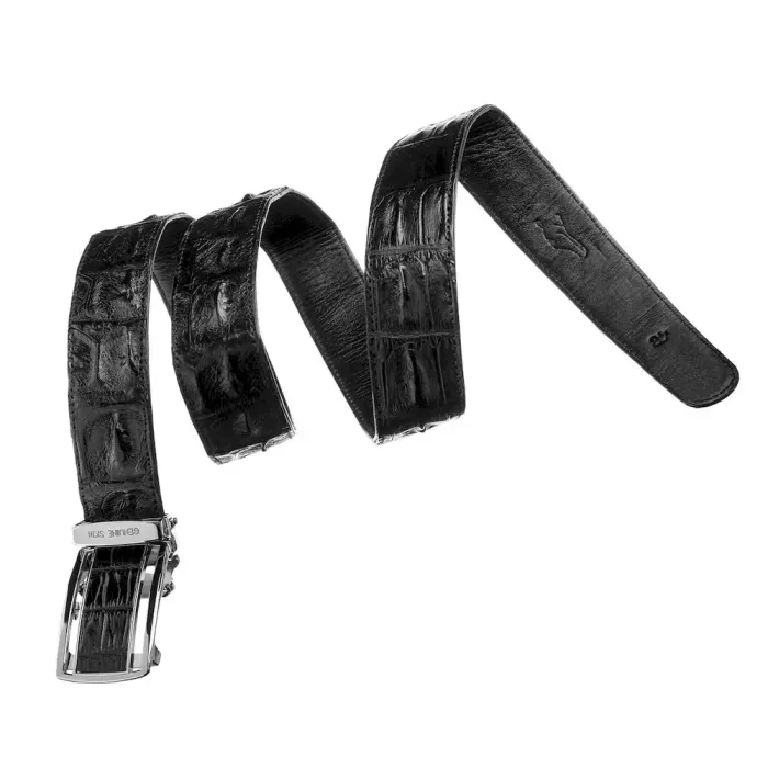 Ремінь-автомат CROCODILE LEATHER 18236 із натуральної шкіри крокодила (каймана) Чорний