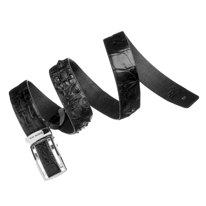 Ремінь-автомат CROCODILE LEATHER 18239 із натуральної шкіри крокодила Чорний