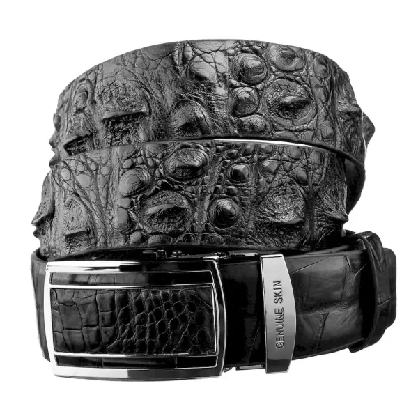 Ремінь-автомат CROCODILE LEATHER 18239 із натуральної шкіри крокодила Чорний