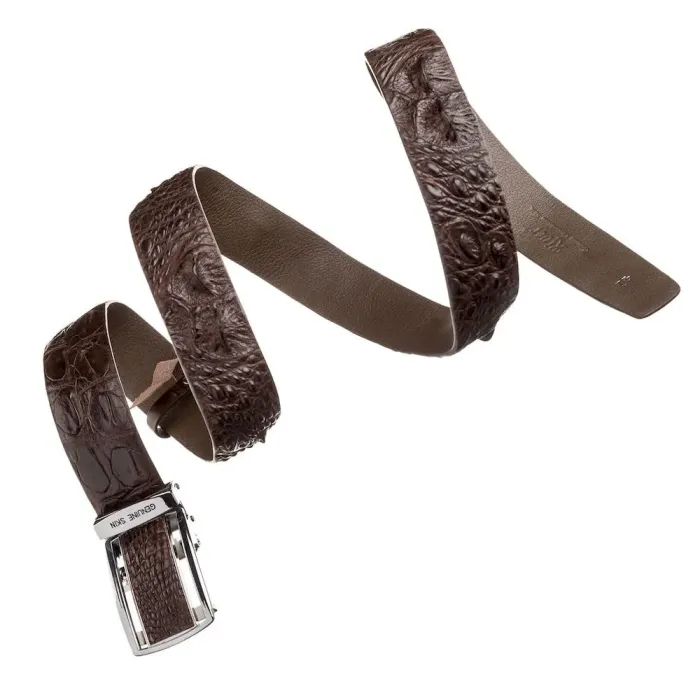 Ремінь-автомат CROCODILE LEATHER 18240 з натуральної шкіри крокодила Коричневий