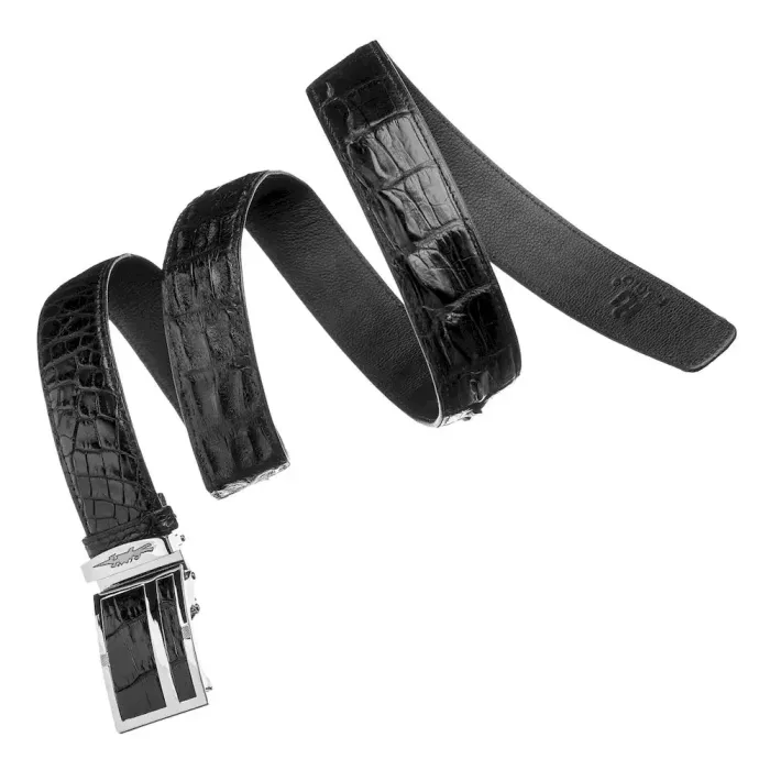 Ремінь-автомат CROCODILE LEATHER 18247 із натуральної шкіри крокодила Чорний