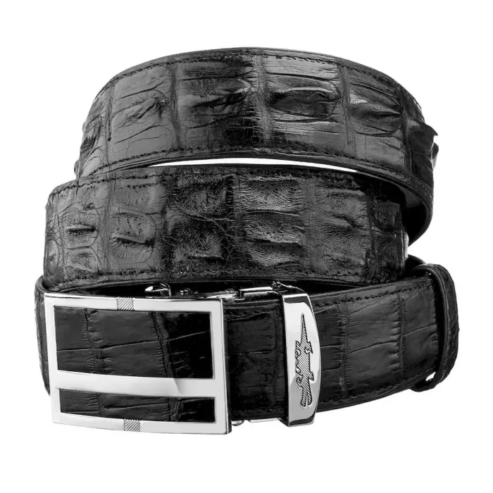 Ремінь-автомат CROCODILE LEATHER 18247 із натуральної шкіри крокодила Чорний