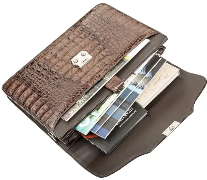 Портфель чоловічий CROCODILE LEATHER 18261 з натуральної шкіри крокодила Коричневий