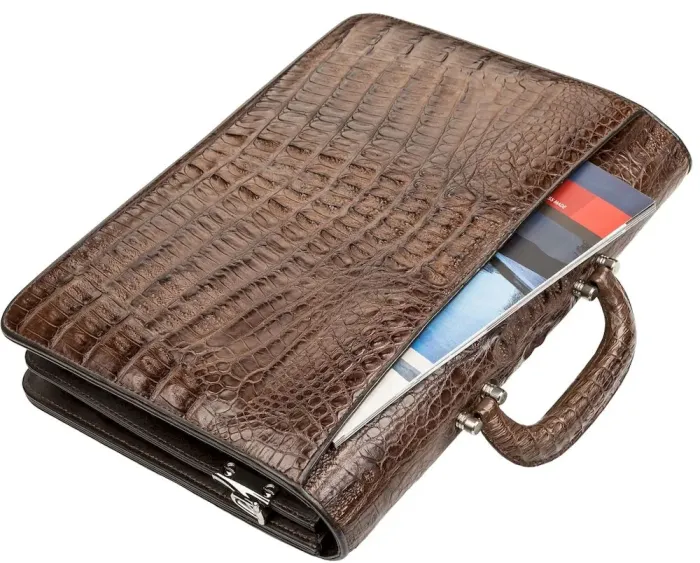 Портфель чоловічий CROCODILE LEATHER 18261 з натуральної шкіри крокодила Коричневий