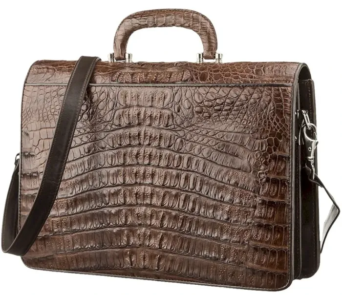 Портфель чоловічий CROCODILE LEATHER 18261 з натуральної шкіри крокодила Коричневий