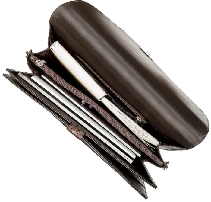 Портфель чоловічий CROCODILE LEATHER 18261 з натуральної шкіри крокодила Коричневий