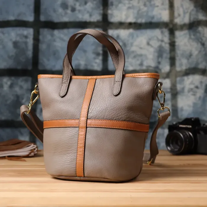 Практична містка сумка з натуральної шкіри для жінок Vintage 22998 Сірий