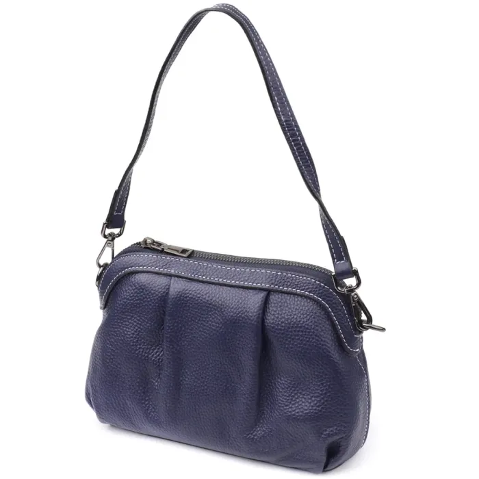 Жіноча шкіряна сумка з ефектним драпіруванням Vintage 22897 Синій