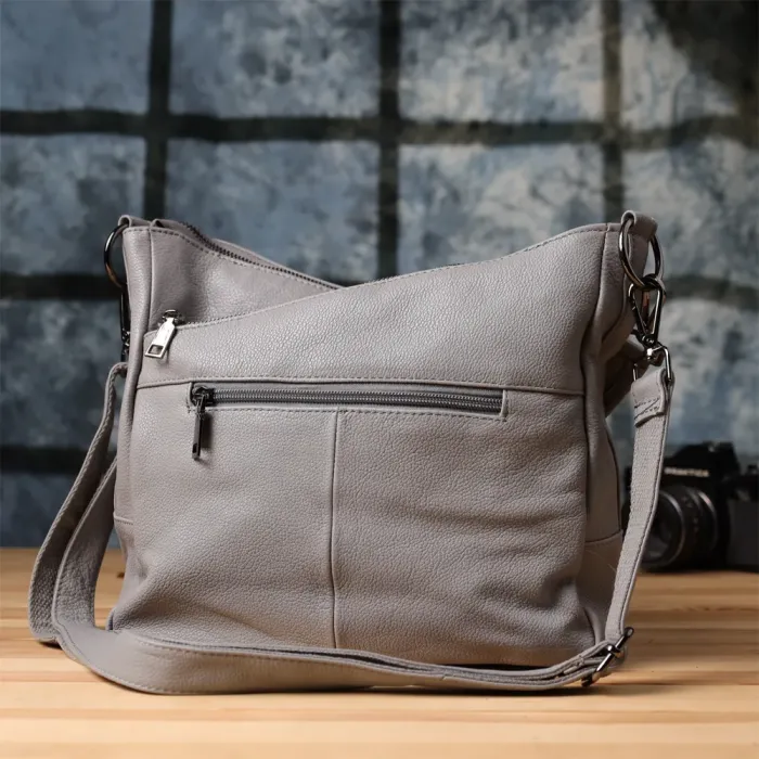 Зручна жіноча сумка з двома ремінцями із натуральної шкіри Vintage 23054 Сірий
