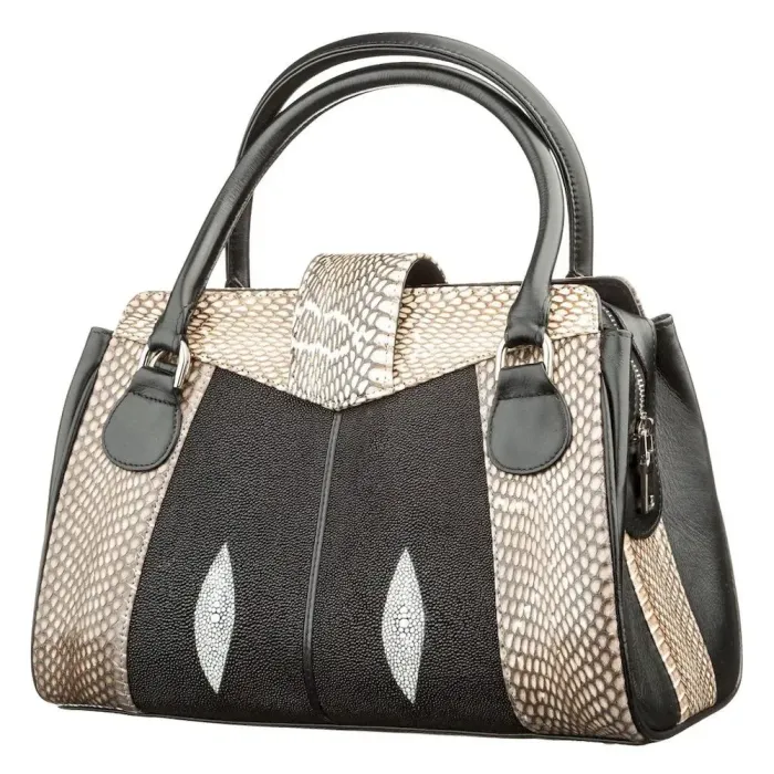 Сумка жіноча STINGRAY LEATHER 18502 із натуральної шкіри морського скату зі вставками зі шкіри пітона Чорна