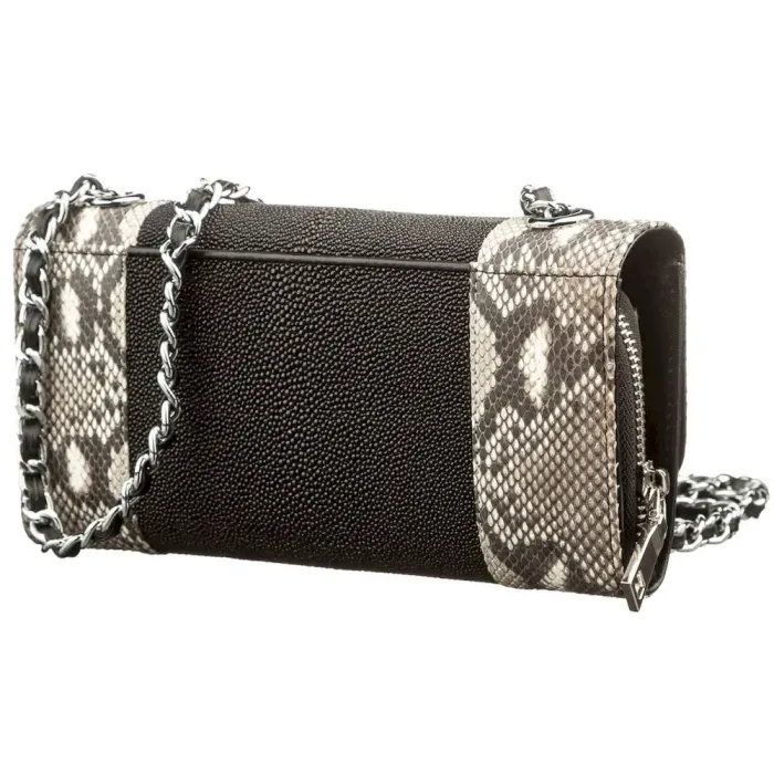 Жіночий клатч STINGRAY LEATHER 18504 з натуральної шкіри морського ската зі вставками зі шкіри пітона Чорний