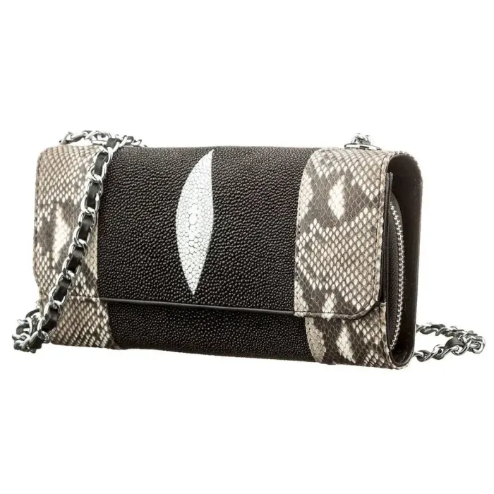 Жіночий клатч STINGRAY LEATHER 18504 з натуральної шкіри морського ската зі вставками зі шкіри пітона Чорний