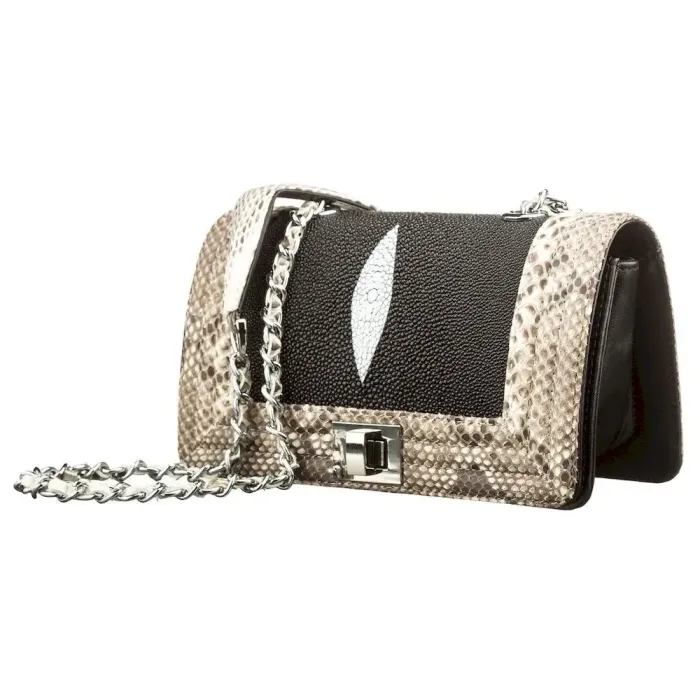 Жіночий клатч STINGRAY LEATHER 18511 з натуральної шкіри морського ската зі вставками шкіри пітона Чорний