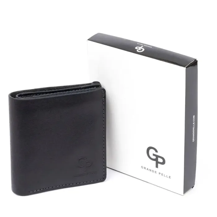 Вертикальне глянсове портмоне з накладною монетницею GRANDE PELLE 11329 Чорне