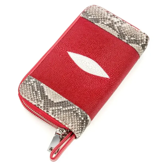 Гаманець-клатч жіночий STINGRAY LEATHER 18522 із натуральної шкіри морського скату зі вставками шкіри пітона Червоний