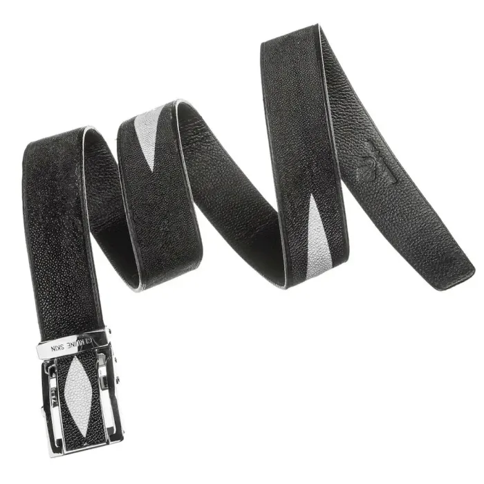 Ремінь чоловічий автомат STINGRAY LEATHER 18523 із натуральної шкіри морського ската Чорний