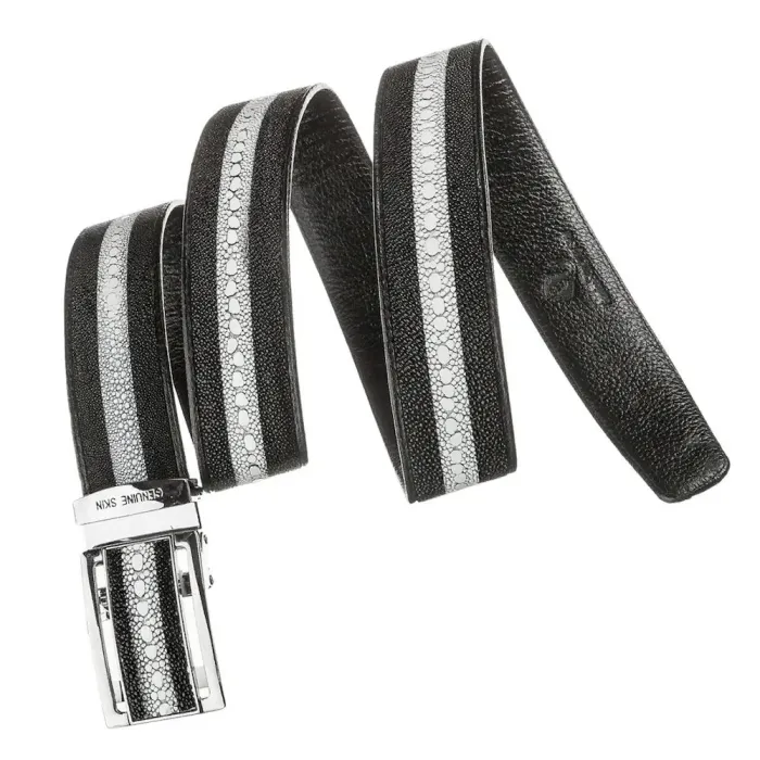 Ремінь чоловічий автомат STINGRAY LEATHER 18534 із натуральної шкіри морського ската Чорний