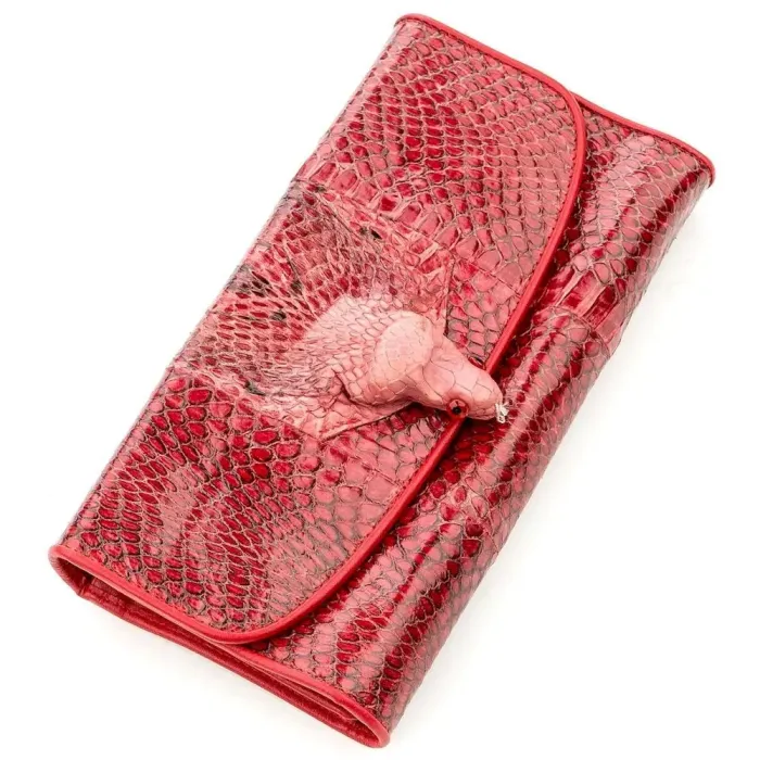 Гаманець-клатч жіночий SNAKE LEATHER 18542 із натуральної шкіри пітона Бордовий
