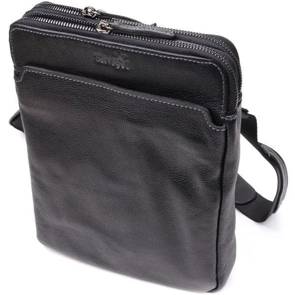 Стильна чоловіча сумка через плече з дрібнозернистої шкіри Shvigel 20869_1 Чорний