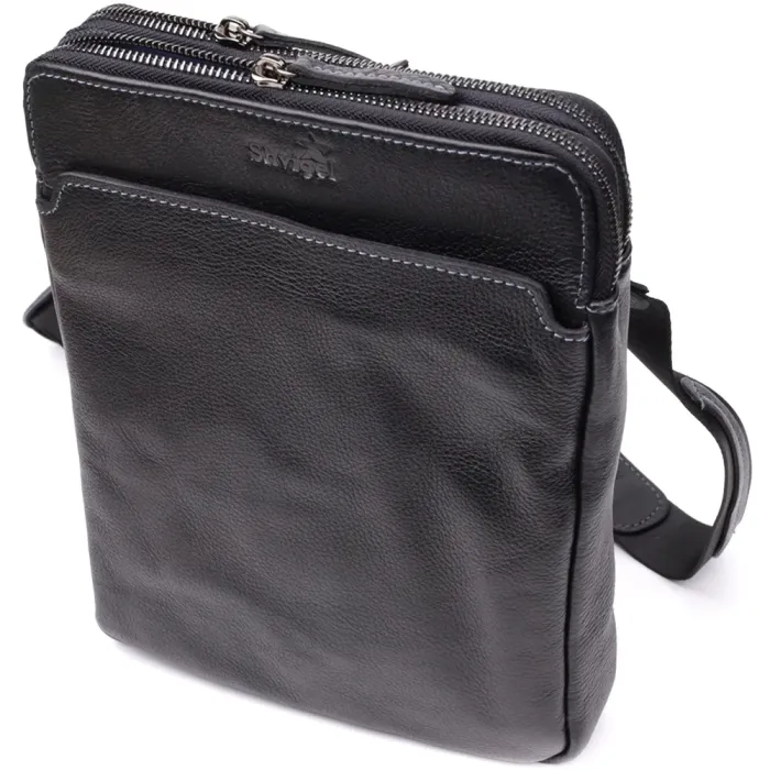 Стильна чоловіча сумка через плече з дрібнозернистої шкіри Shvigel 20869_1 Чорний