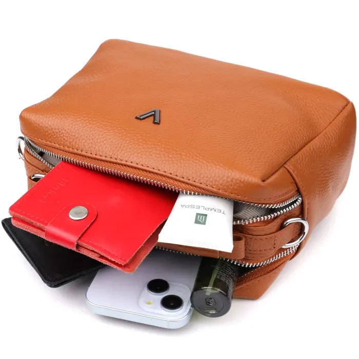 Стильна жіноча сумка з натуральної шкіри з подвійним внутрішнім простором Vintage 22921 Рудий