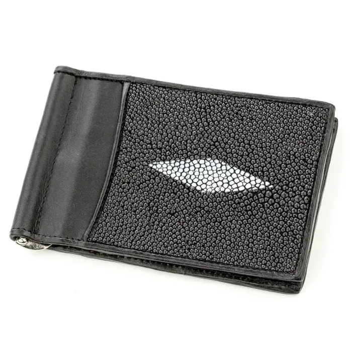 Затискач для грошей STINGRAY LEATHER 18559 із натуральної шкіри морського ската Чорний