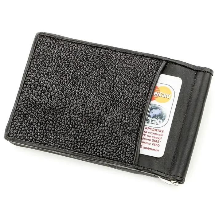 Затискач для грошей STINGRAY LEATHER 18559 із натуральної шкіри морського ската Чорний