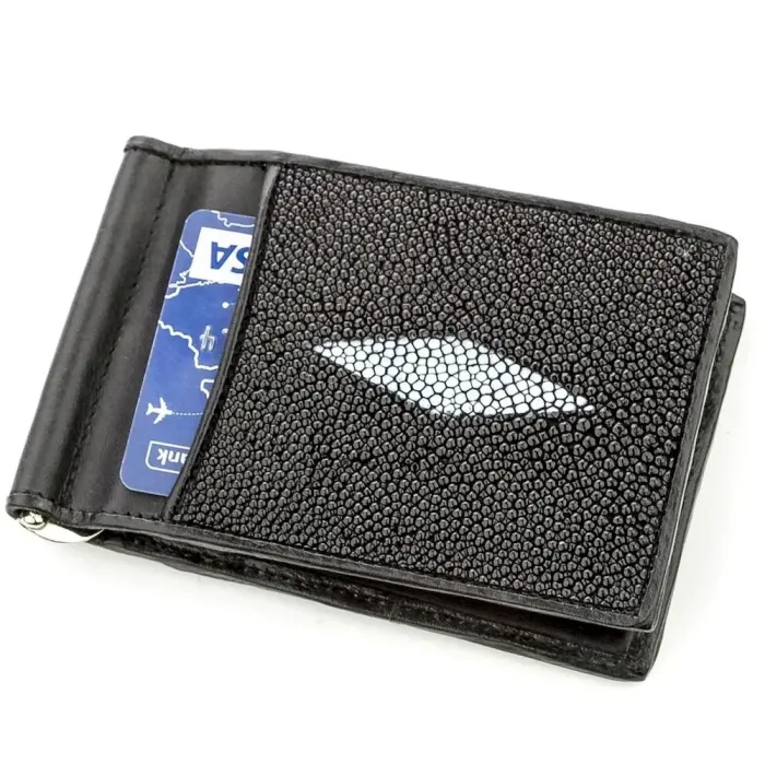 Затискач для грошей STINGRAY LEATHER 18559 із натуральної шкіри морського ската Чорний