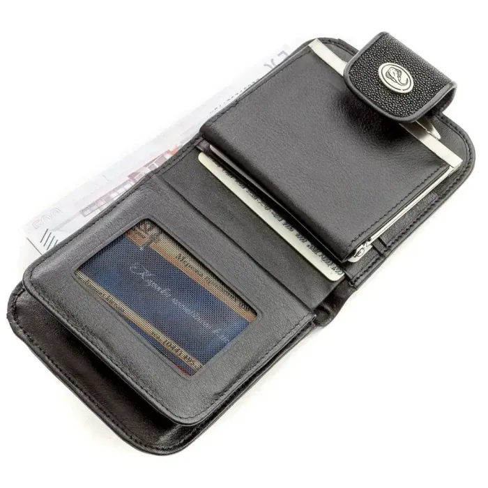 Горизонтальний гаманець STINGRAY LEATHER 18561 із натуральної шкіри морського ската Чорний