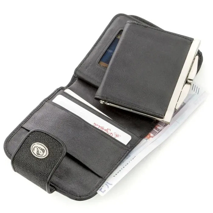 Горизонтальний гаманець STINGRAY LEATHER 18561 із натуральної шкіри морського ската Чорний