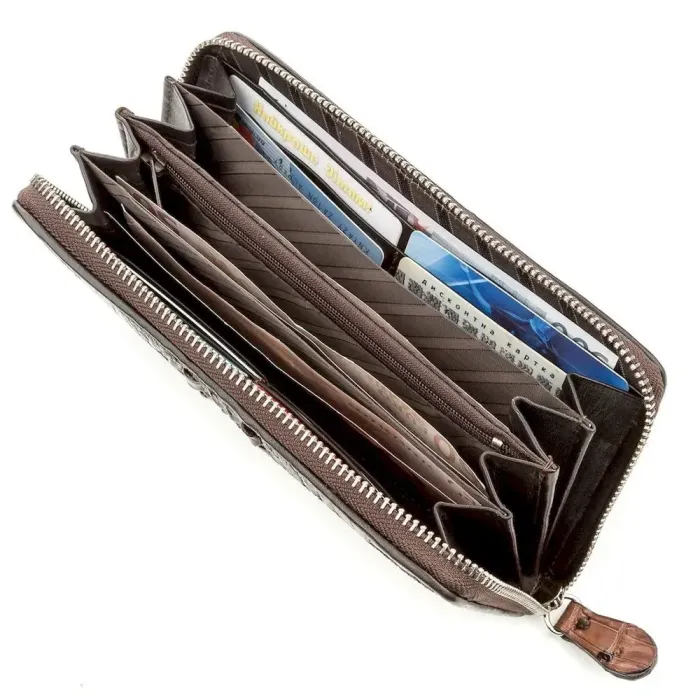 Портмоне чоловіче CROCODILE LEATHER 18587 з натуральної шкіри крокодила Коричневе