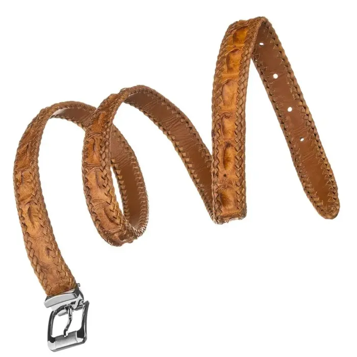 Ремінь тонкий CROCODILE LEATHER 18596 з натуральної шкіри крокодила Коричневий